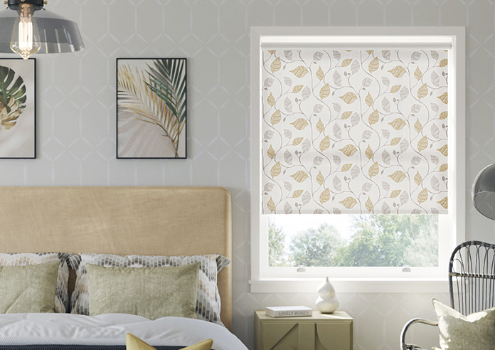 Tribal Leaves, Tumeric Yellow - Twist&Fit Roller Blind - Image 3